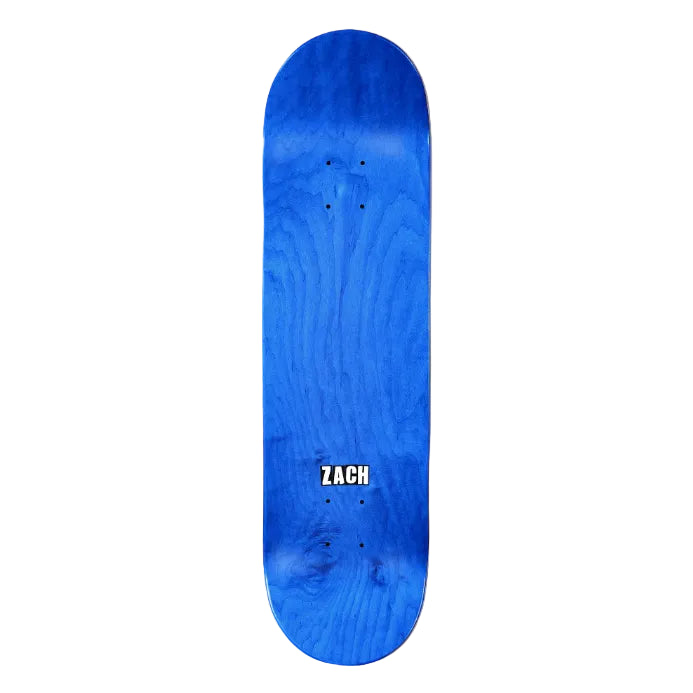 Blue skateboard deck with 'T-Funk' branding on a white background