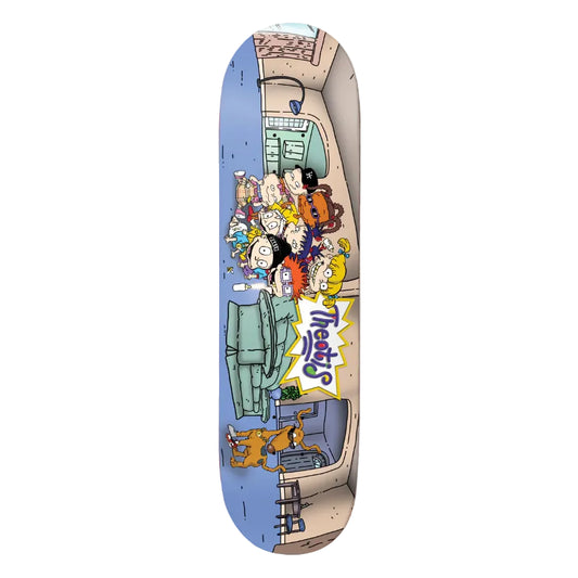 Skateboard deck with colorful cartoon design featuring characters and 'The Simpsons' logo.