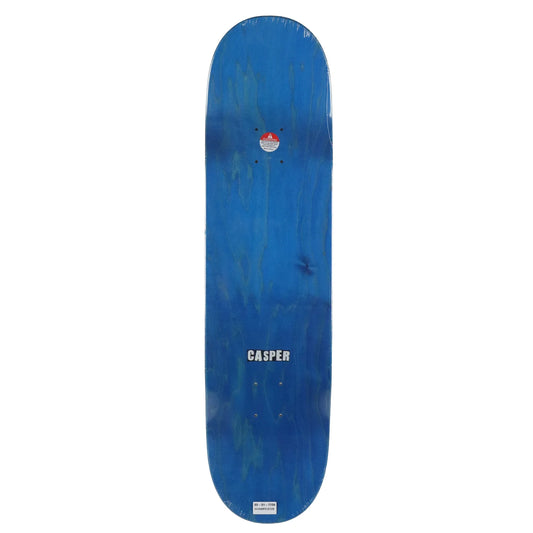 Blue skateboard deck with 'Casper' branding on a white background