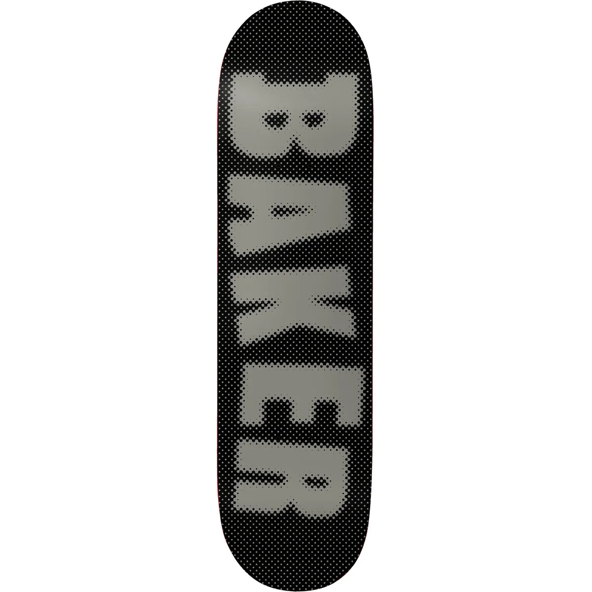 A skateboard deck grip tape featuring the word 'BAKER' printed vertically in a light gray halftone font on a black background.