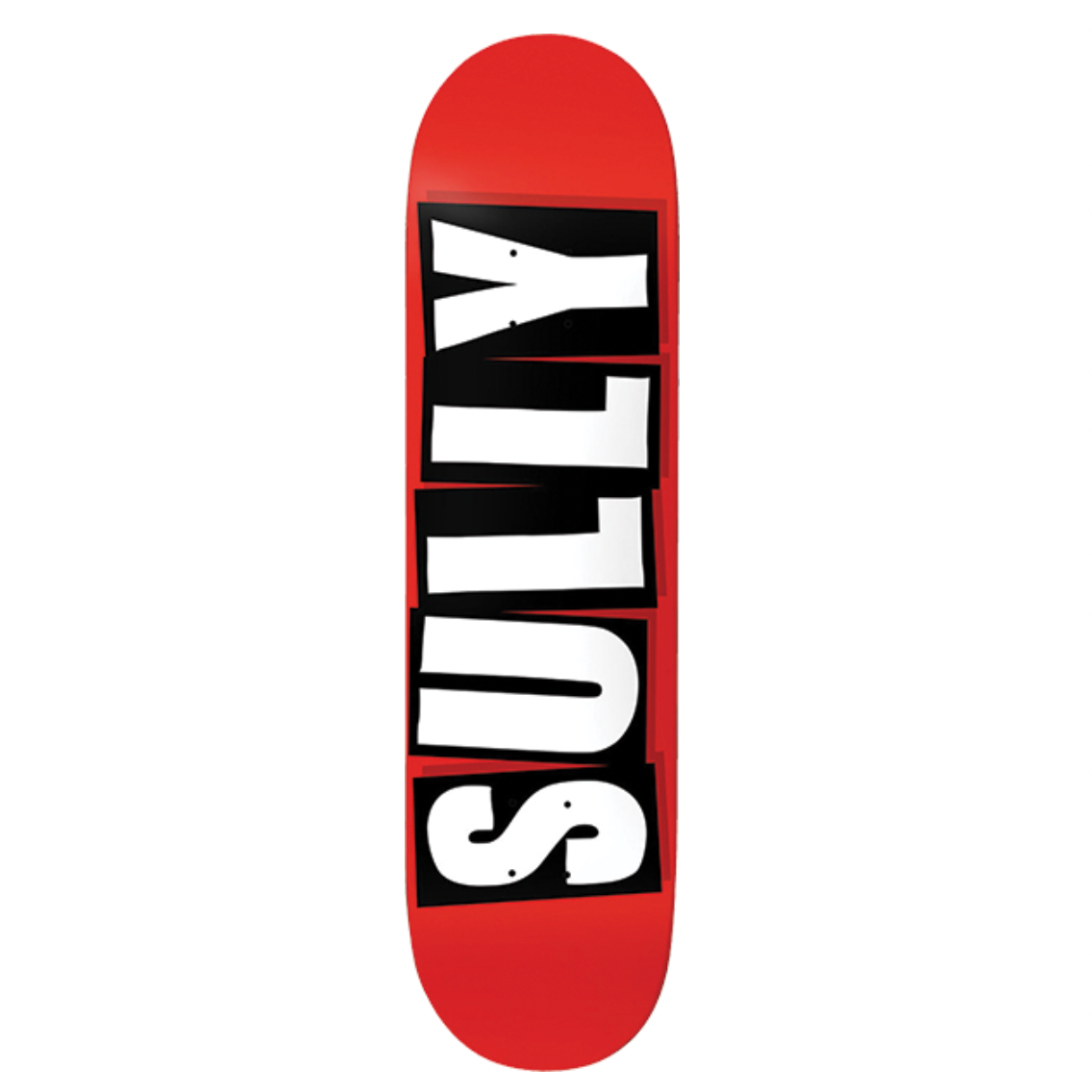 Skateboard deck with 'Suly' branding on a red background