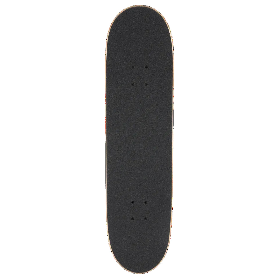 A skateboard deck blank with black grip tape on a solid white background.