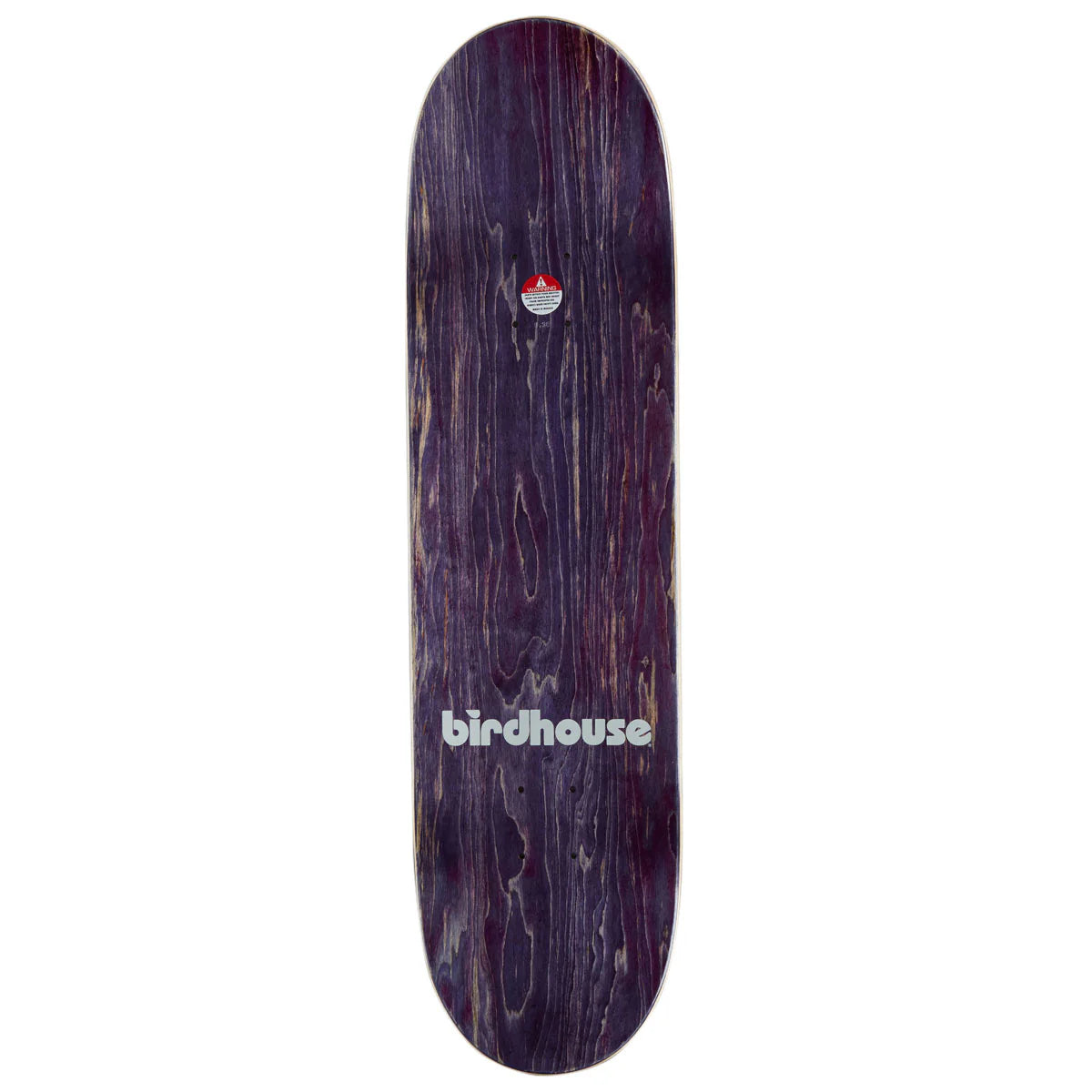 A Birdhouse skateboard deck with a dark purple wood-grain finish and a white 'birdhouse' logo near the bottom, shown against a plain white background.