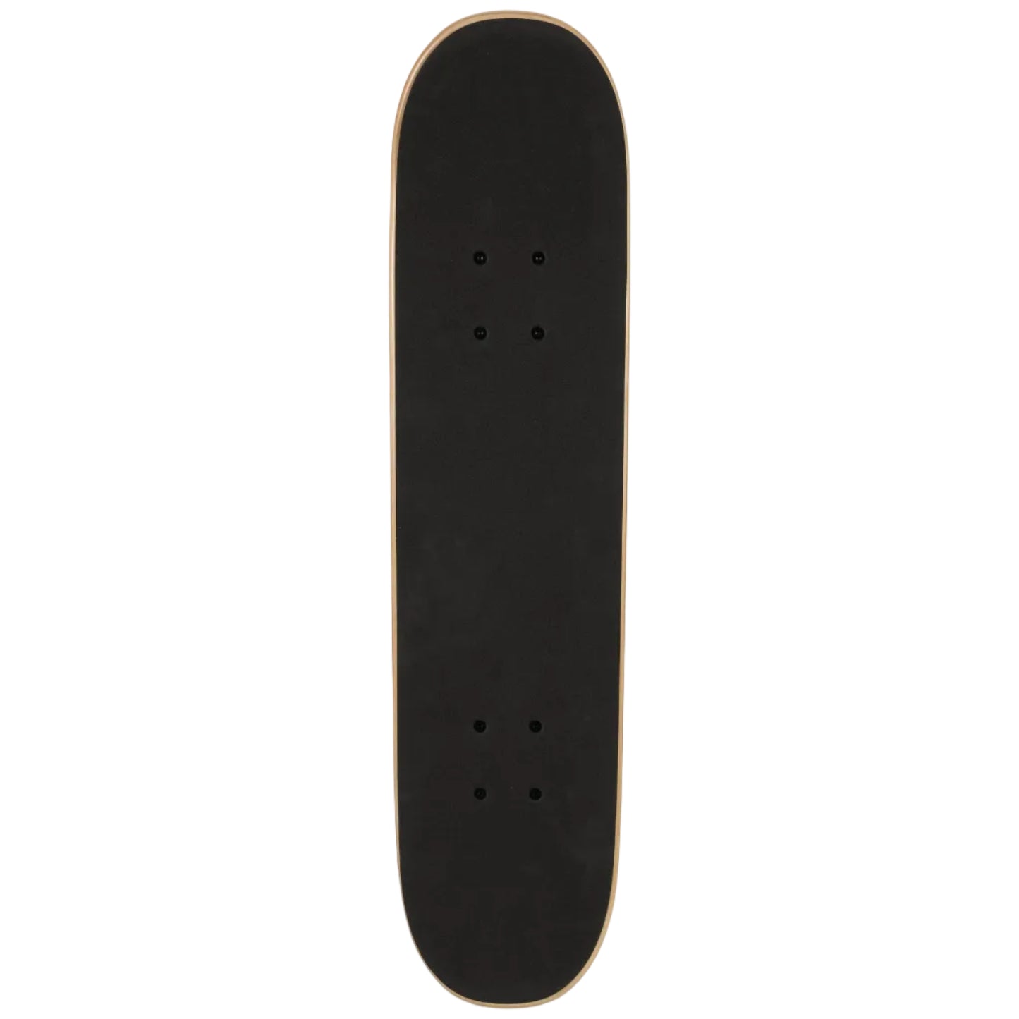 Black skateboard deck with a white background