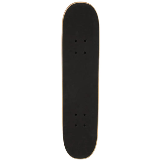 Black skateboard deck with a white background