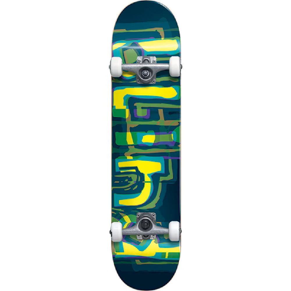 Skateboard with a colorful abstract design on a white background