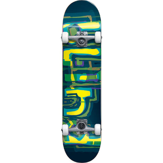 Skateboard with a colorful abstract design on a white background