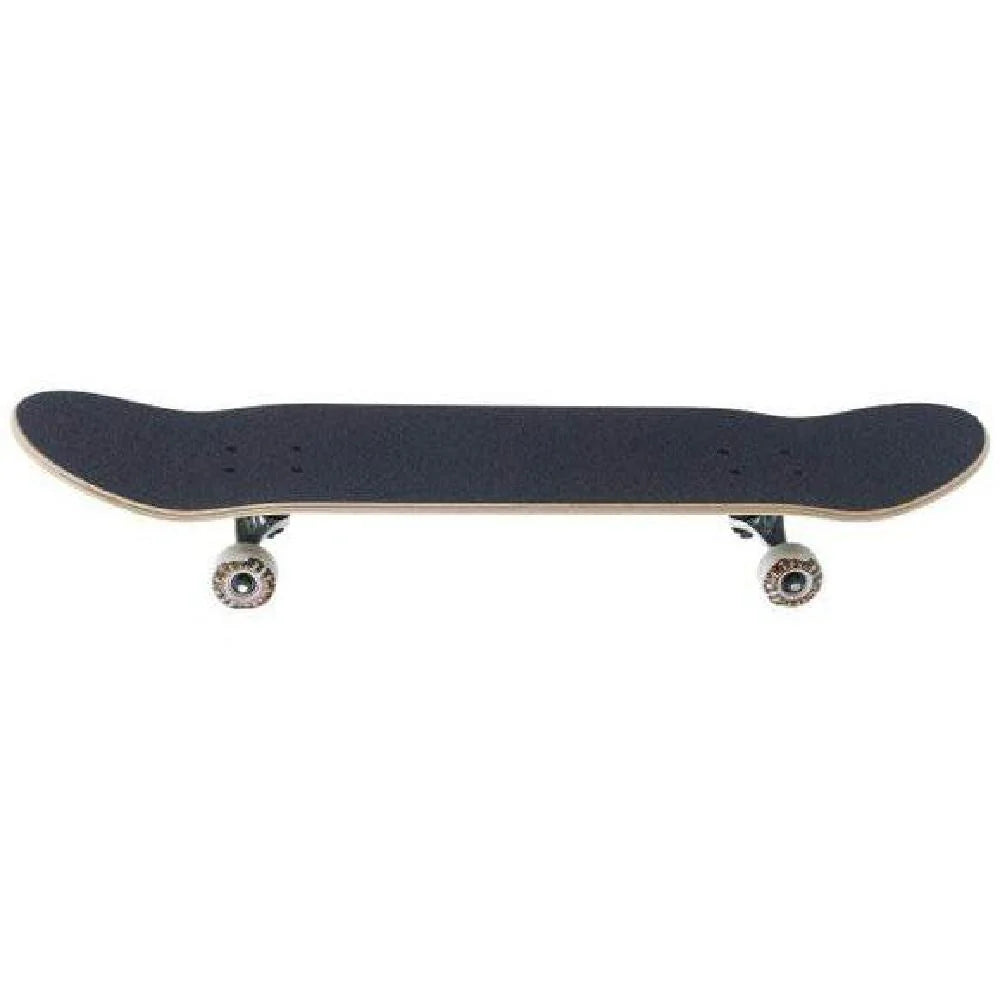 Skateboard with black deck and trucks on a white background