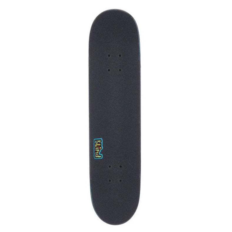 Black skateboard deck with a logo on a white background