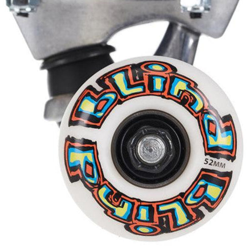 Skateboard wheel with colorful design on a white background