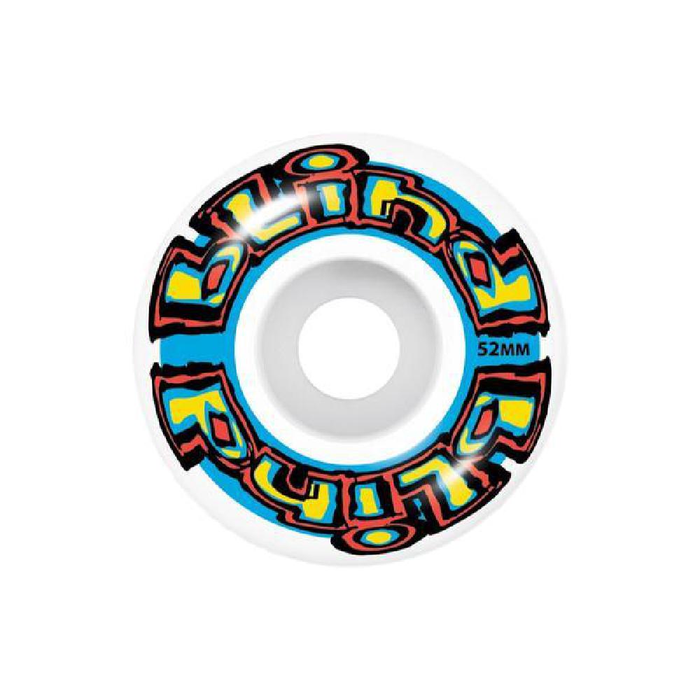 Skateboard wheel with colorful design and '52MM' text on a white background