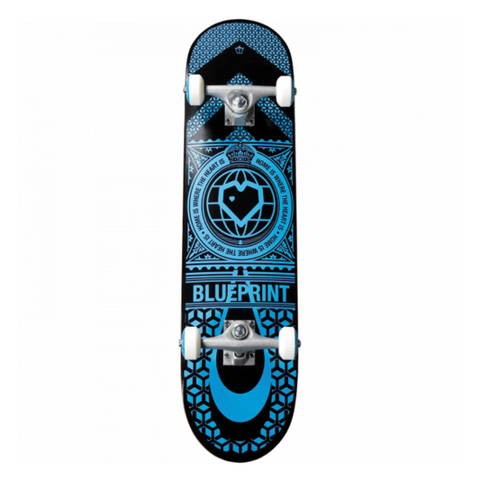 Blueprint Complete Skateboard Home Heart Soft Top Black Blue 7.5