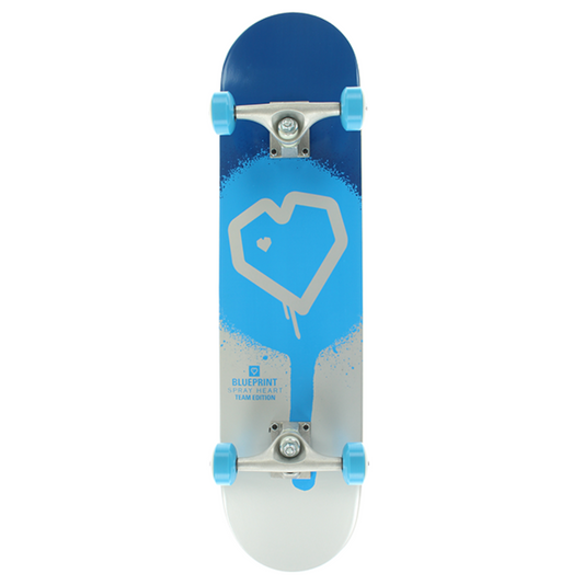 Blueprint Complete Skateboard Spray Heart Blue Silver 7.5