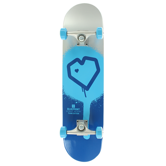 Blueprint Complete Skateboard Spray Heart Silver Blue 7.75