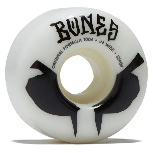 Bones skateboard wheel with black and white design on a white background