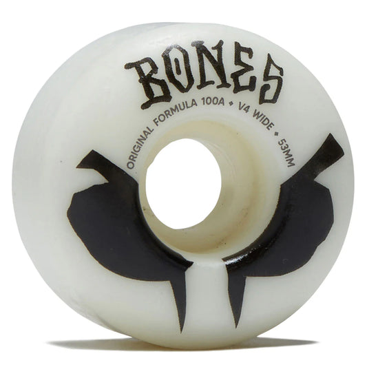 Skateboard wheel with 'Bones' branding on a white background