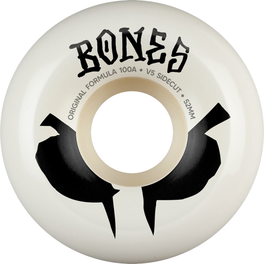 White skateboard wheel with black text and design on a white background