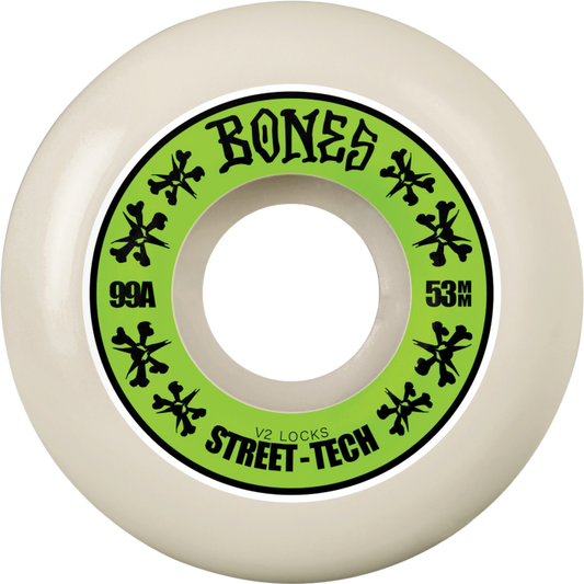 Bones skateboard wheel with green and black label on a white background