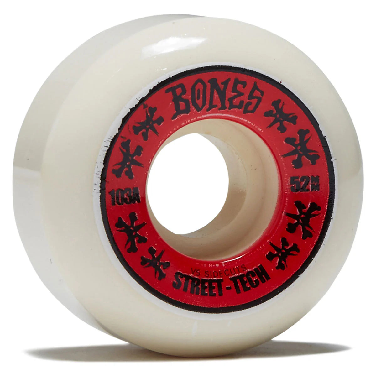 Skateboard wheel with 'Bones' logo on a white background