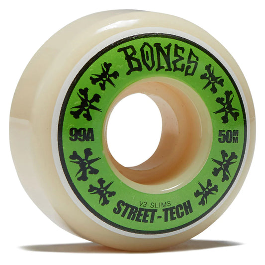 Skateboard wheel with 'Bones' branding on a white background