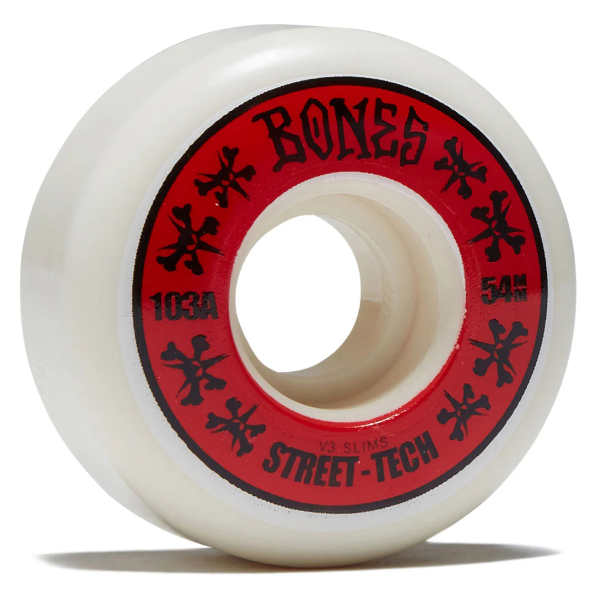 Skateboard wheel with 'Bones' branding on a white background