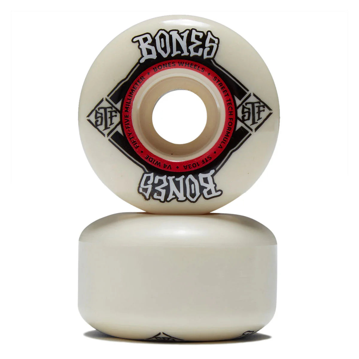 Two skateboard wheels with 'Bones' branding on a white background