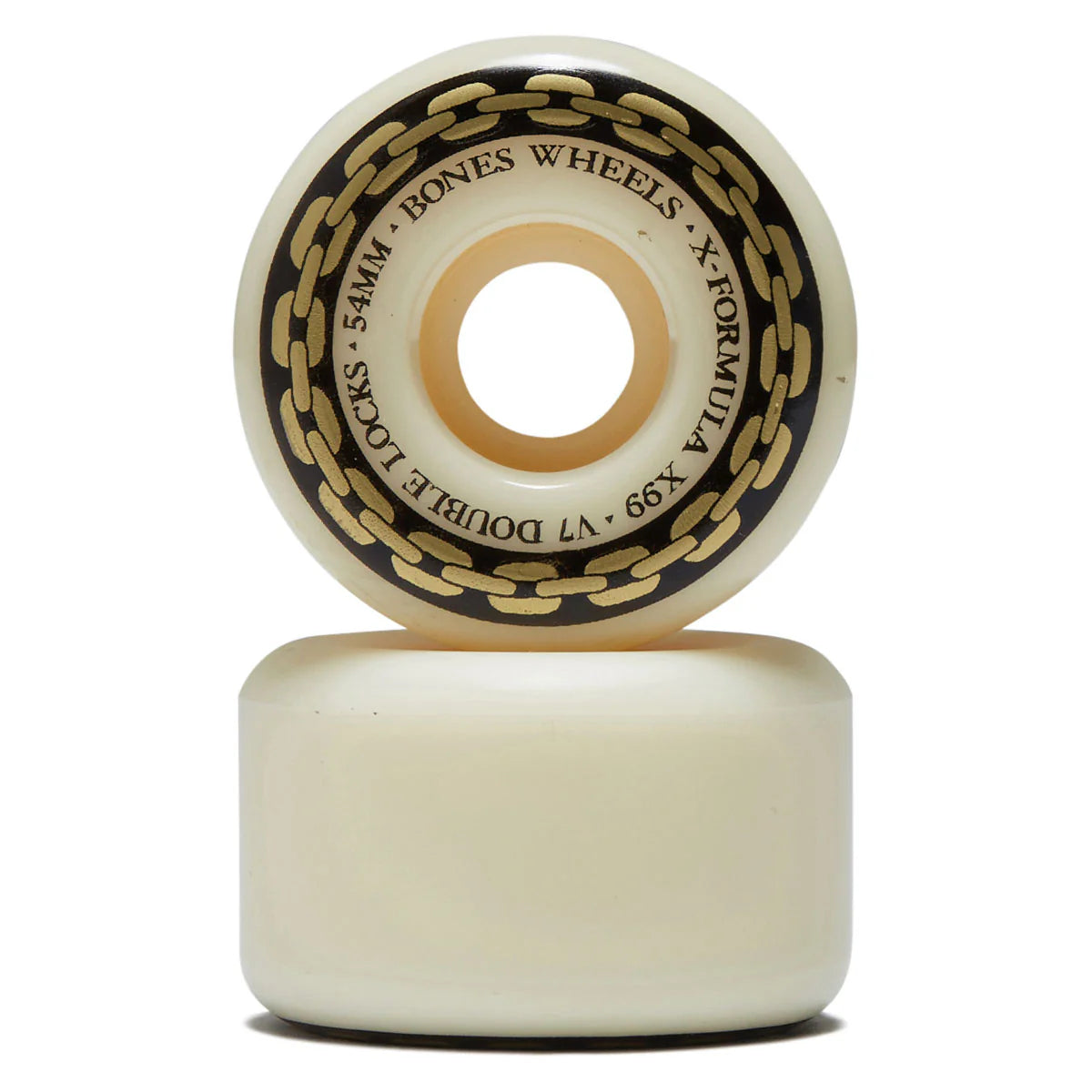 Two skateboard wheels with 'Bones Wheels' branding on a white background