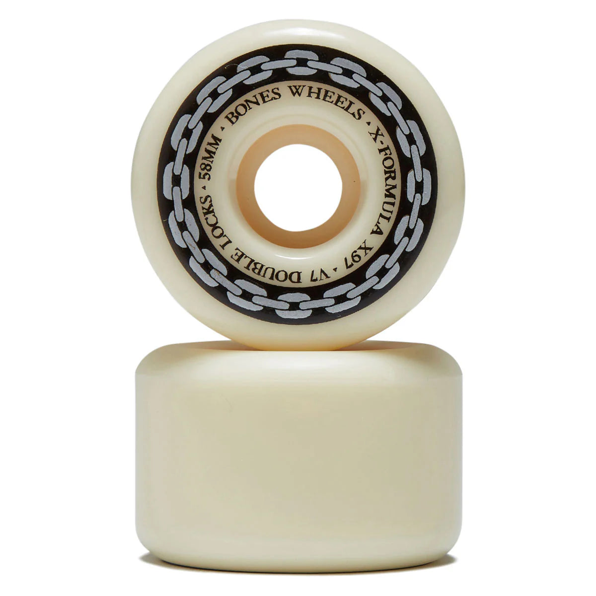 Two skateboard wheels with 'Bones Wheels' branding on a white background