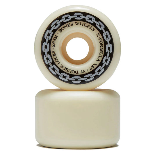 Two skateboard wheels with 'Bones Wheels' branding on a white background