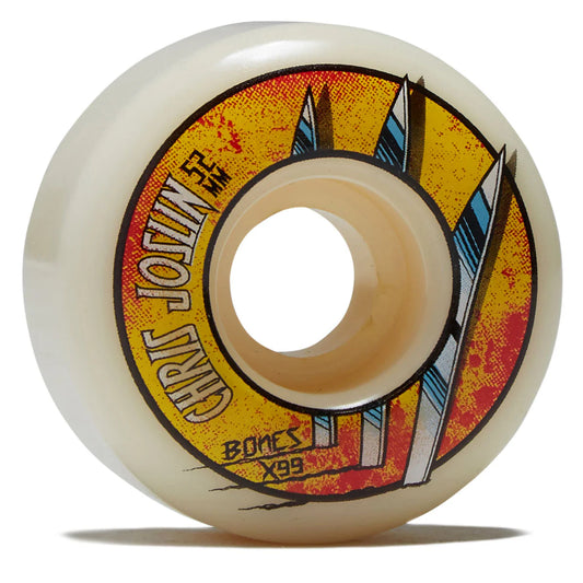 Skateboard wheel with colorful design and 'Chris Joslin' branding on a white background