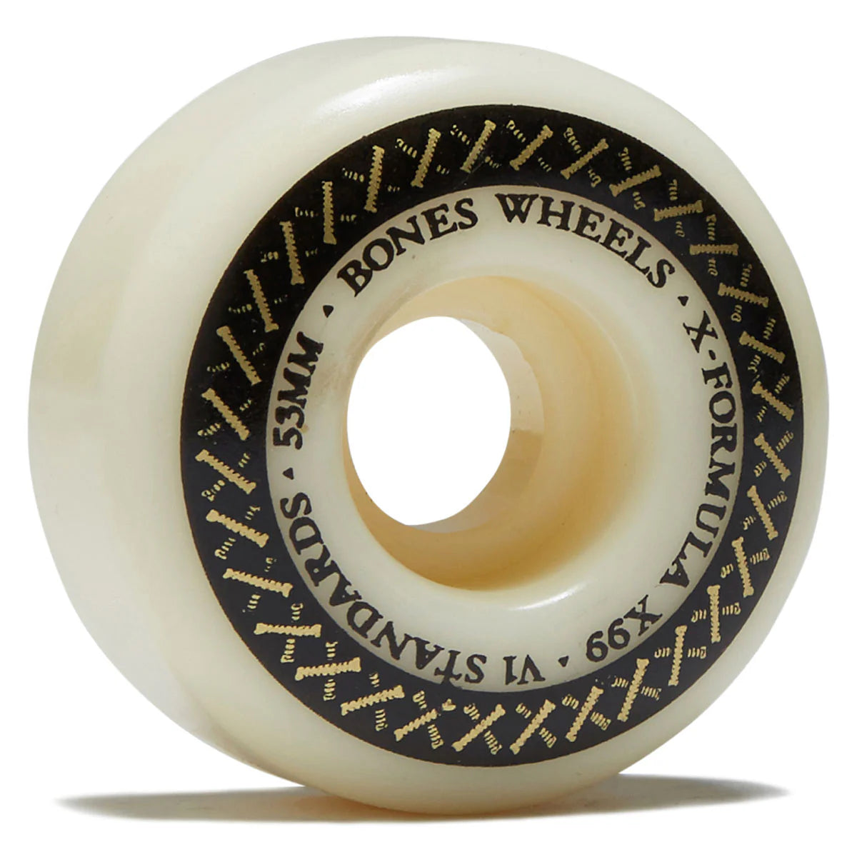 Skateboard wheel with 'Bones Wheels' branding on a white background