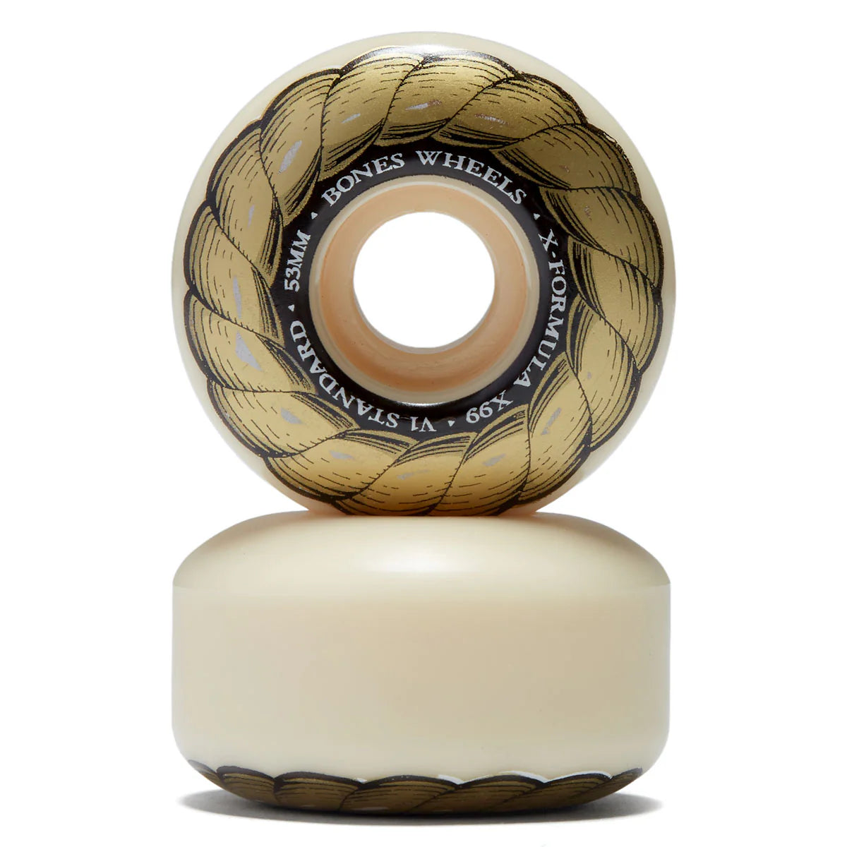 Skateboard wheel with 'Bones Wheels' branding on a white background