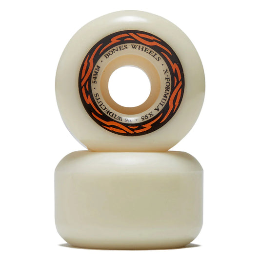 Two skateboard wheels with a visible brand logo on a white background