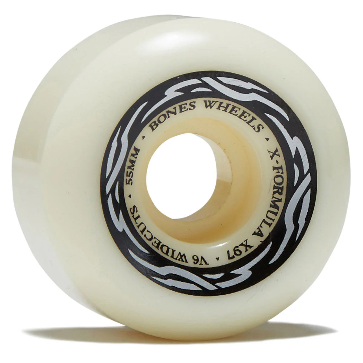 Skateboard wheel with 'Bones Wheels' branding on a white background