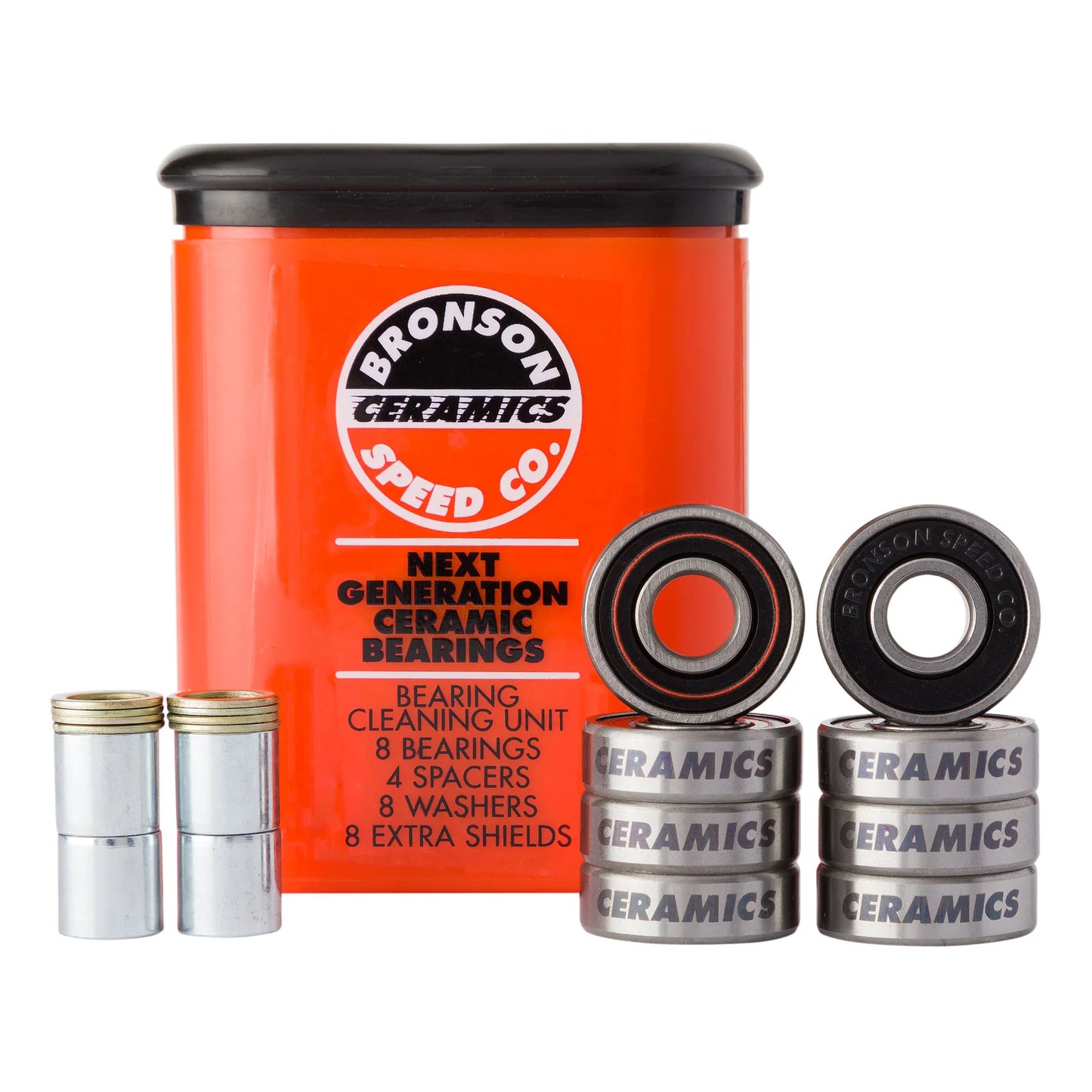 Bronson Speed Co. ceramic bearings with packaging on a white background