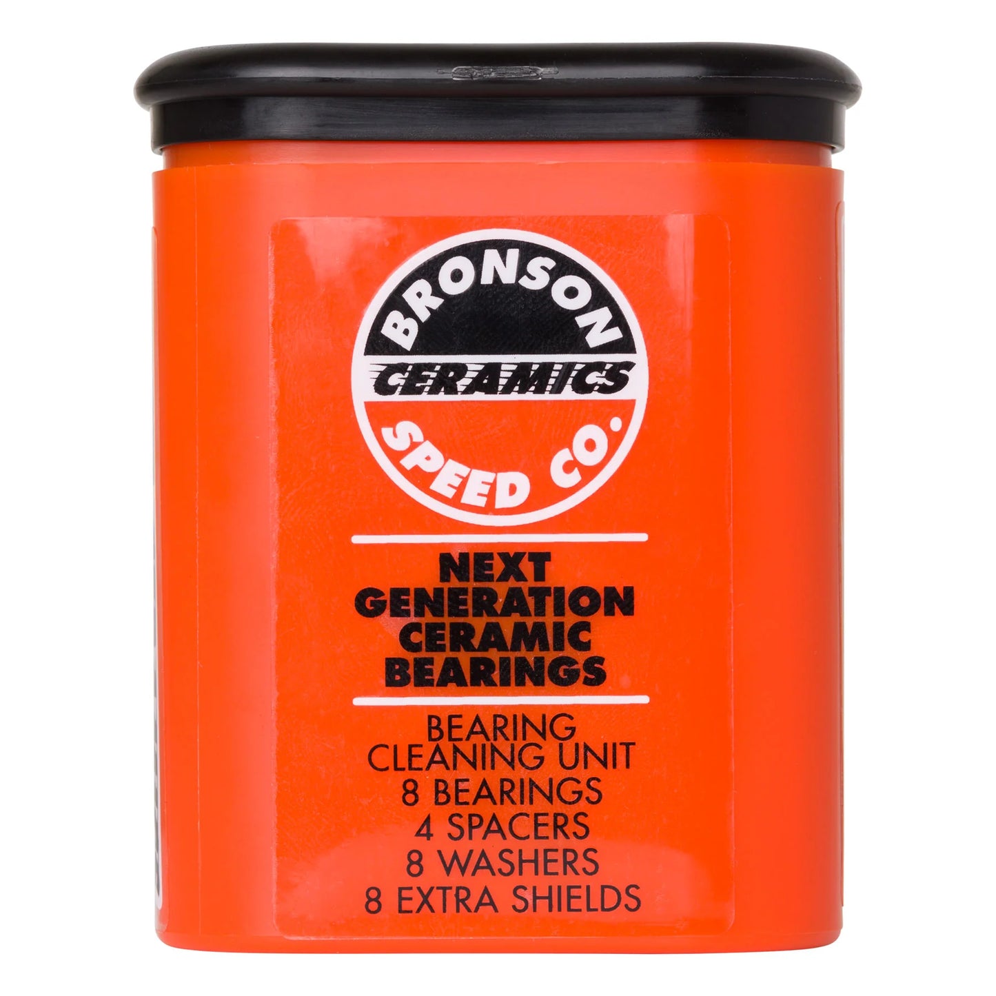 Orange container with Bronson Ceramics Speed Co. branding on a white background