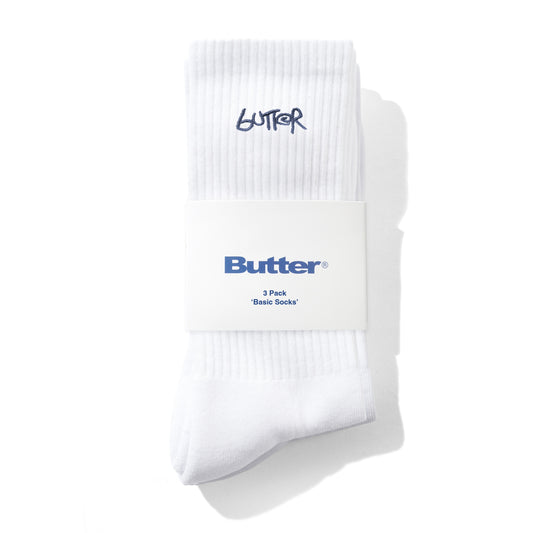 White socks with 'Butter' branding on a white background