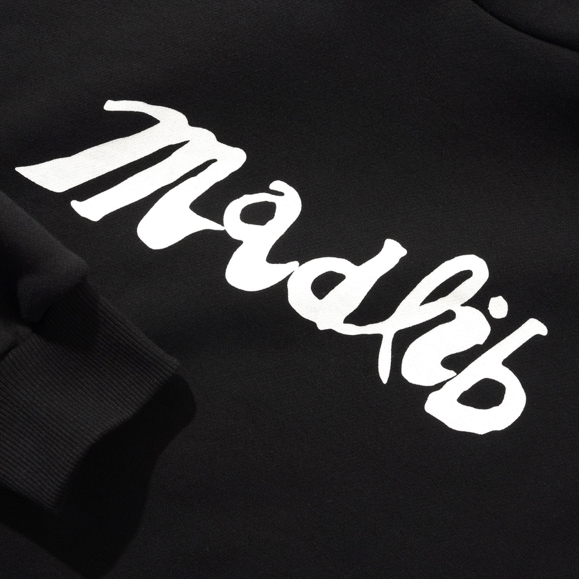 Black sweatshirt with 'madlib' logo in white on a black background