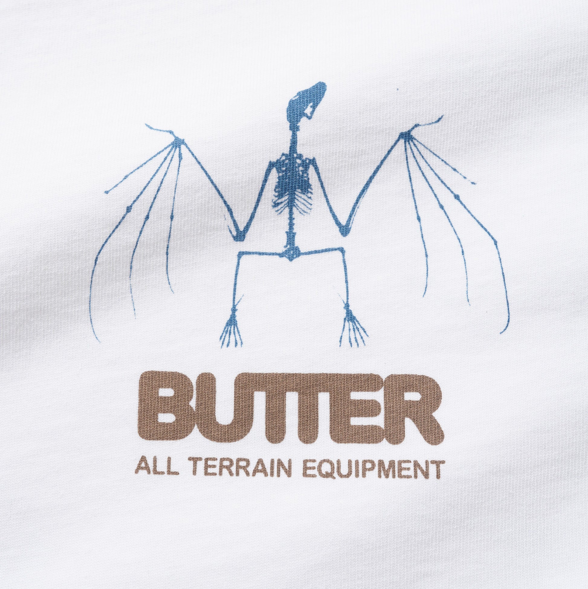 Butter All Terrain Equipment logo with a blue skeleton design on a white background