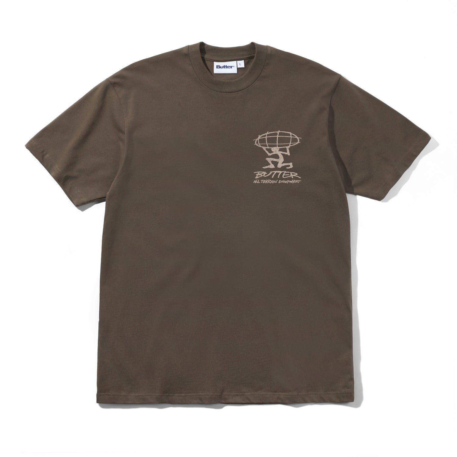 Brown t-shirt with a logo on a white background