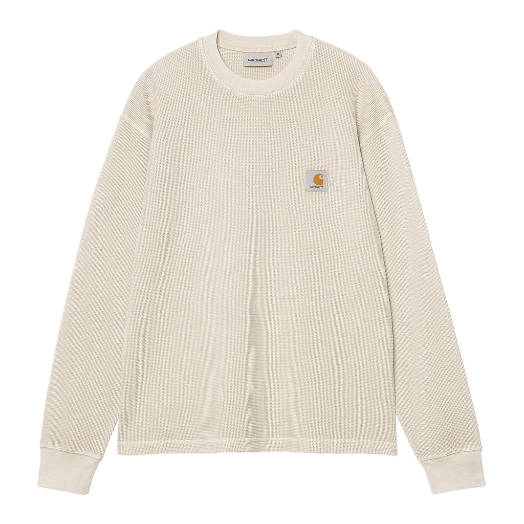 Beige sweatshirt with a brand logo on a white background