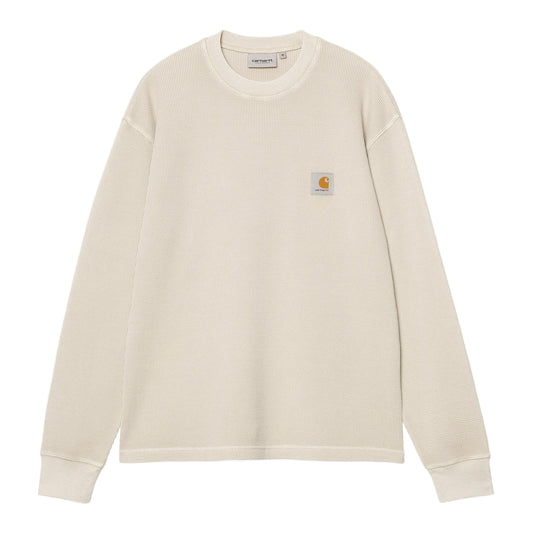 Beige sweatshirt with a brand logo on a white background
