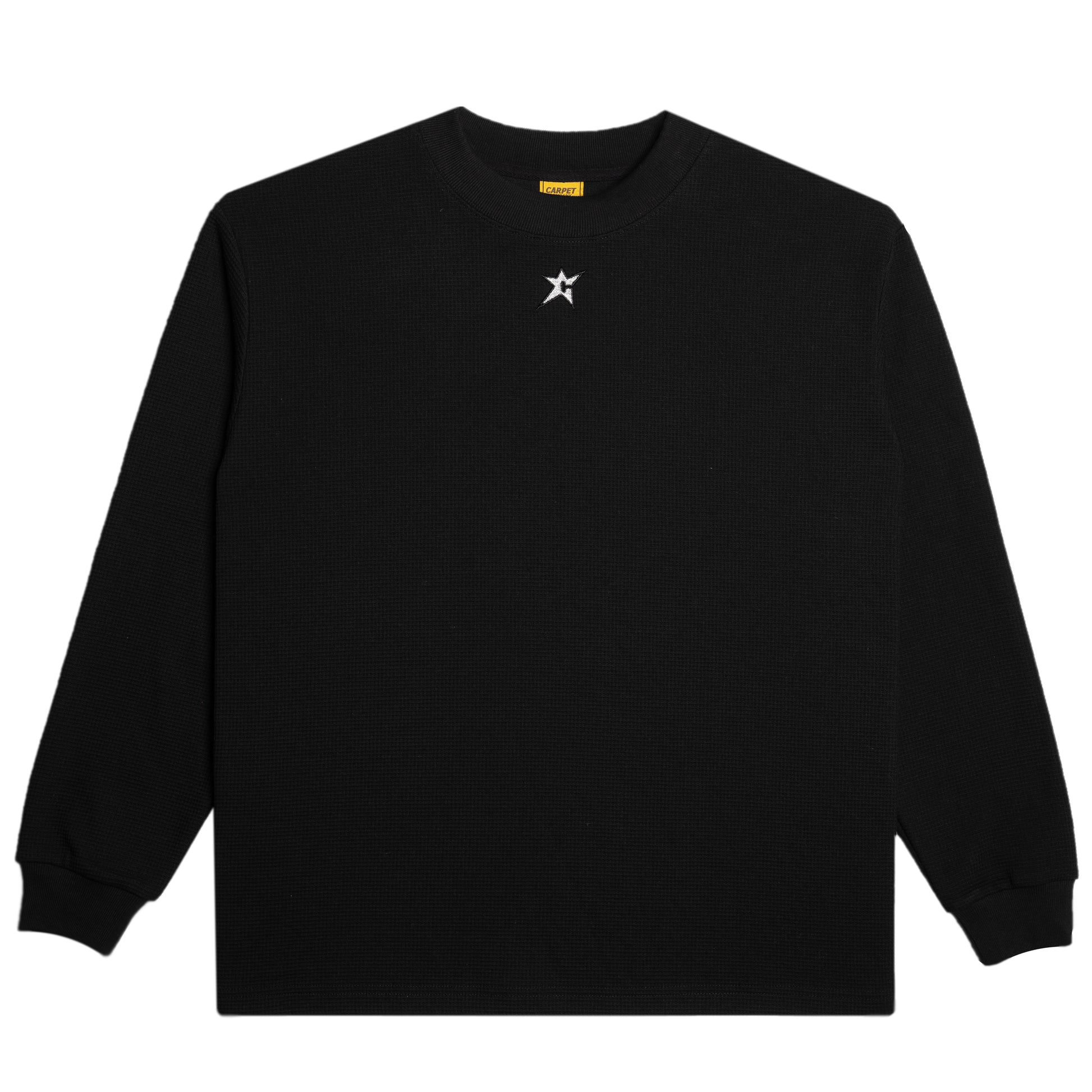 Black long-sleeve shirt with a white star logo on a white background