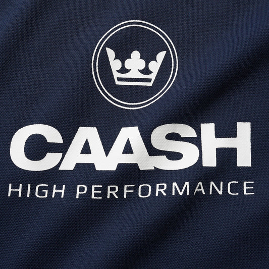 CAASH High Performance logo on a dark blue fabric background