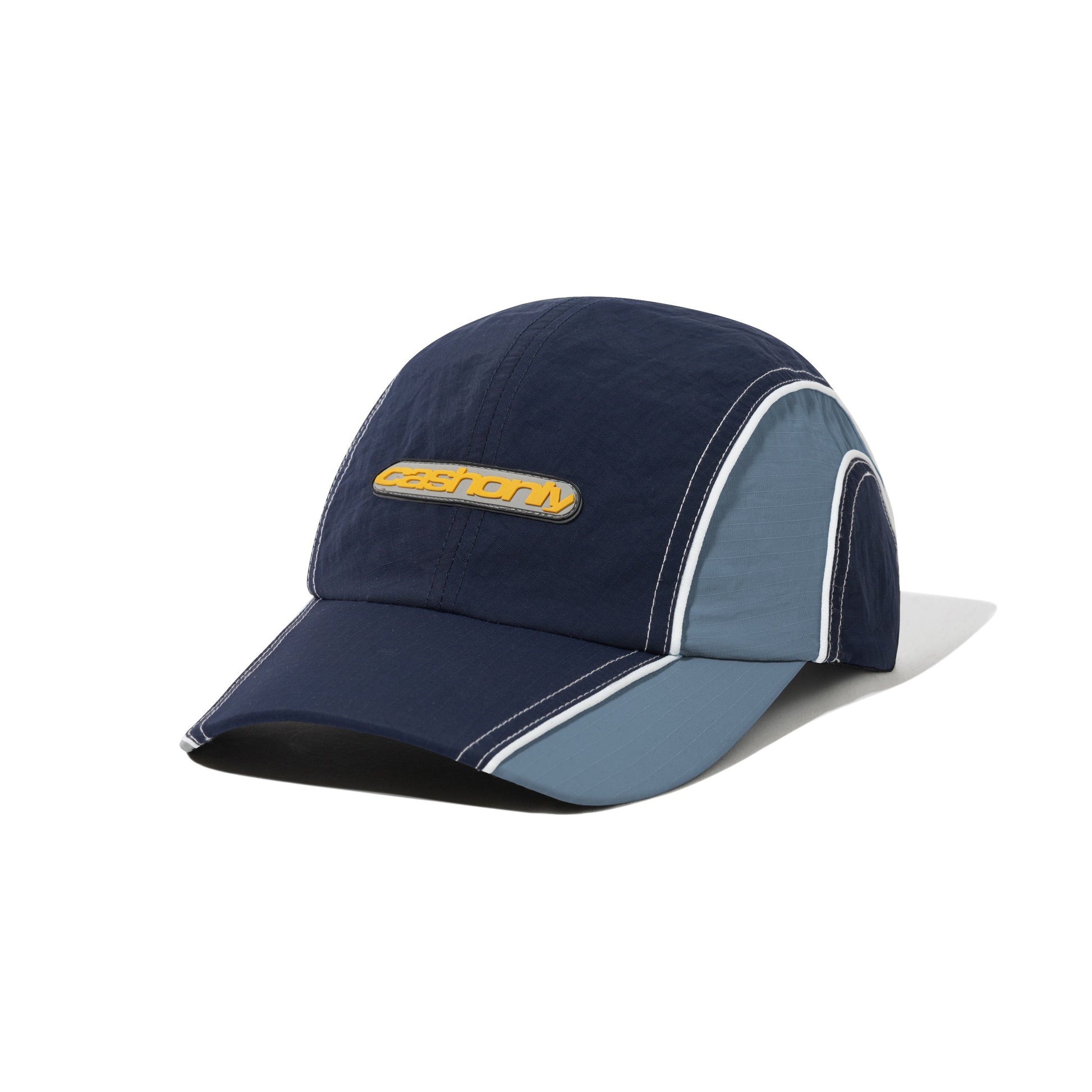 Navy and gray cap with a logo on a white background