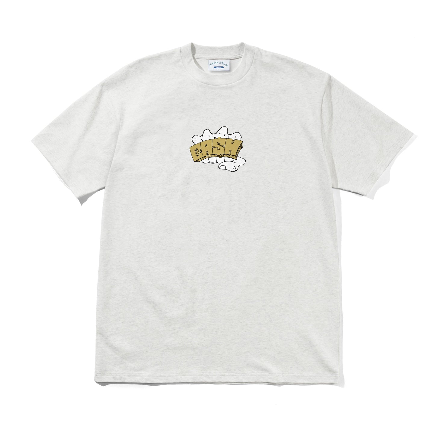 A light heather gray short-sleeve t-shirt with a small graphic on the center chest showing a beer glass with the word 'DISGUISE' written on it in white and black.