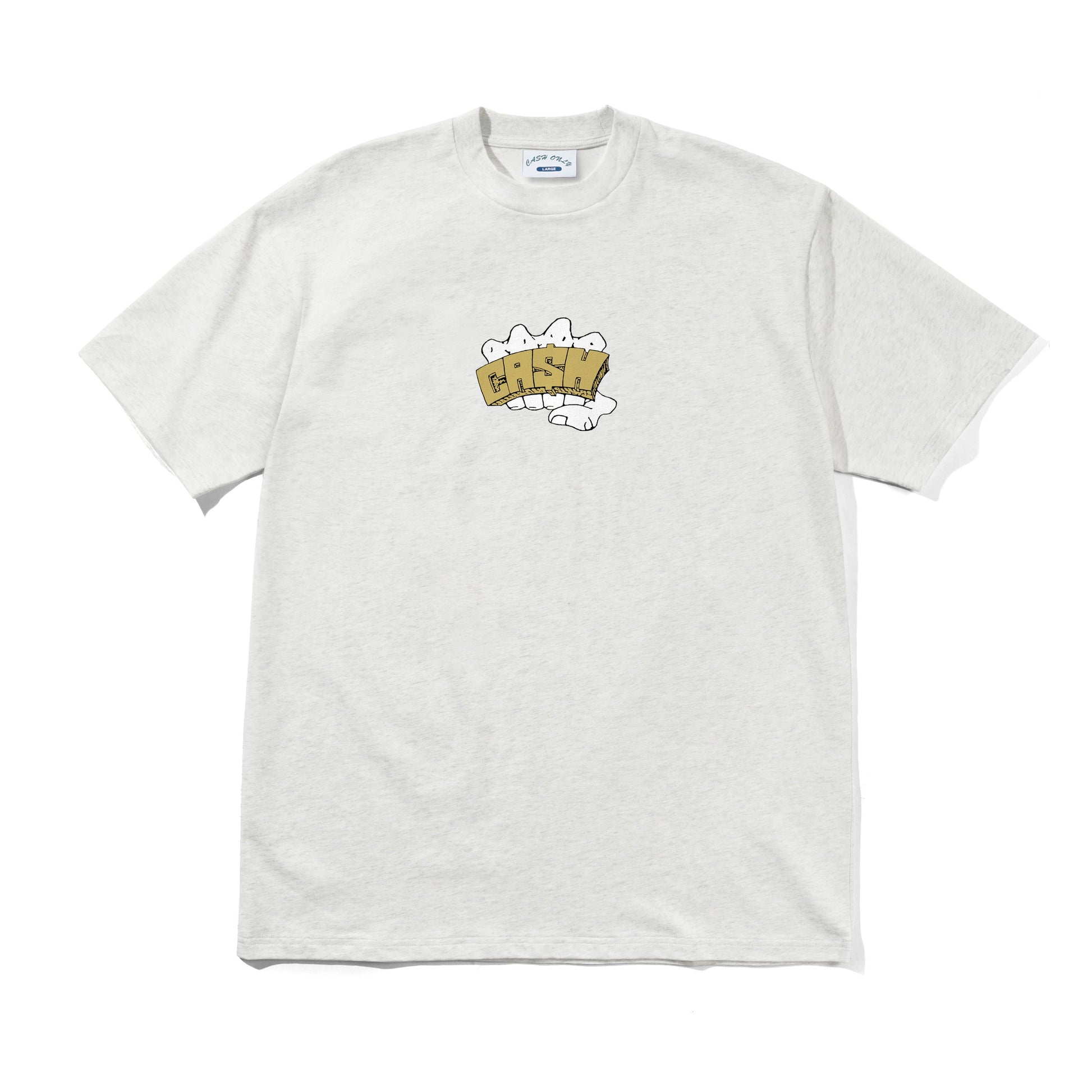 A light heather gray short-sleeve t-shirt with a small graphic on the center chest showing a beer glass with the word 'DISGUISE' written on it in white and black.
