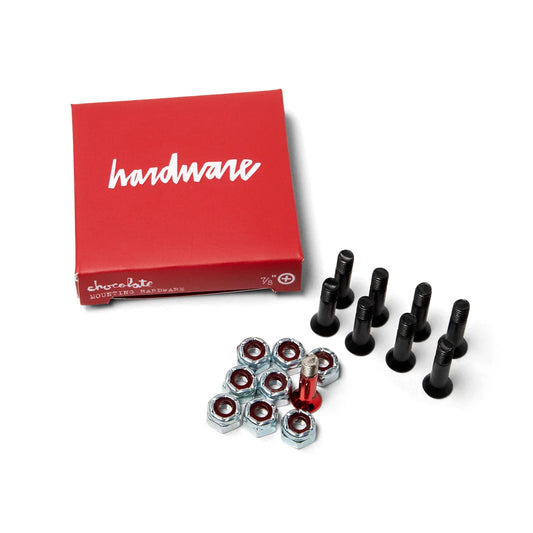 Red box labeled 'hardware' with skateboard hardware components on a white background