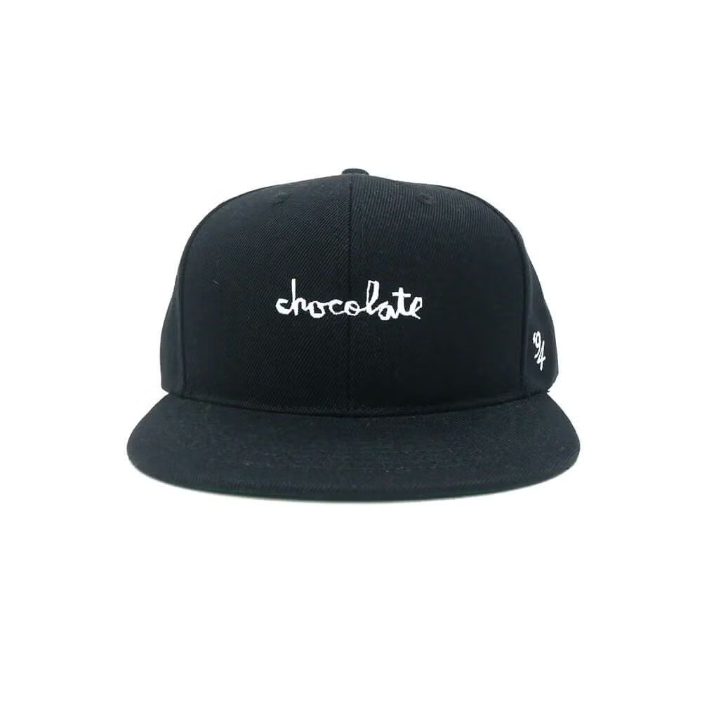 Black cap with 'chocolate' logo on a white background