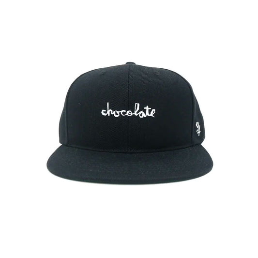 Black cap with 'chocolate' logo on a white background